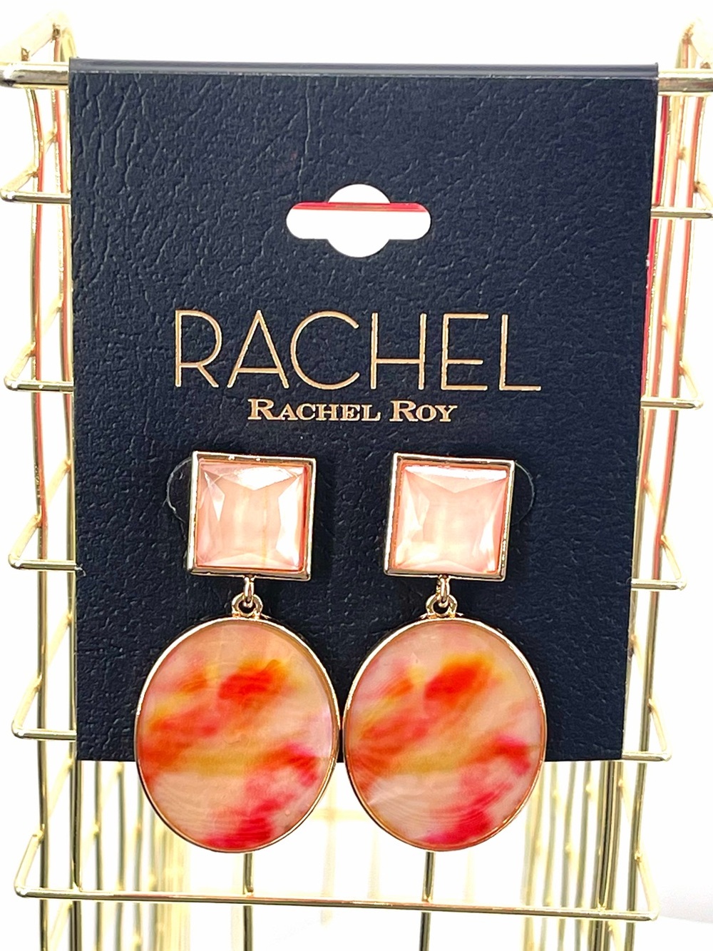 Rachel Rachel Roy nwt statement orange pink marble dangle earrings